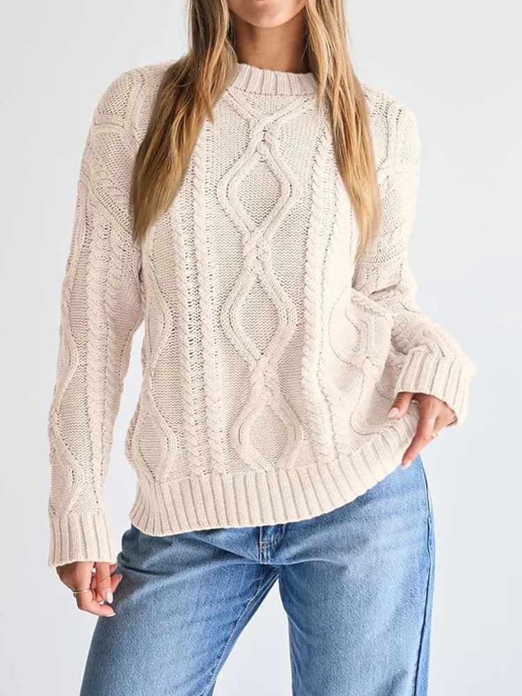 Women's Oversized Cable Knit Crewneck Sweaters