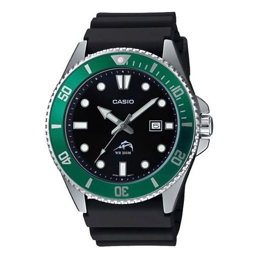 Men's CASIO Series 200m Waterproof Stainless Steel Black Dial Luminous Quartz Watch Mens Green Analog MDV-106B-1A3VCF