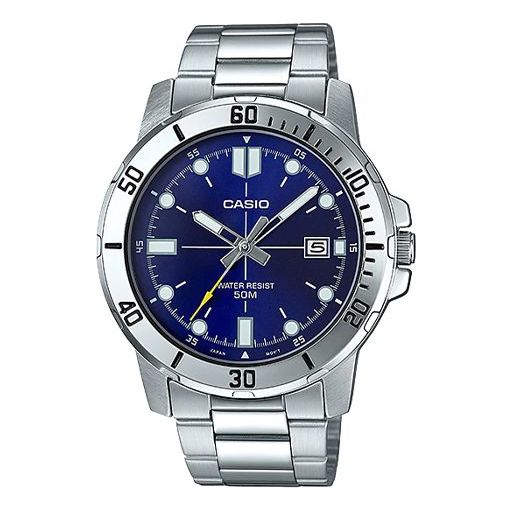 CASIO DRESSSeries Business Men'ses Silver/Blue Stainless Steel Strap Mens SilverBlue Analog MTP-VD01D-2EV