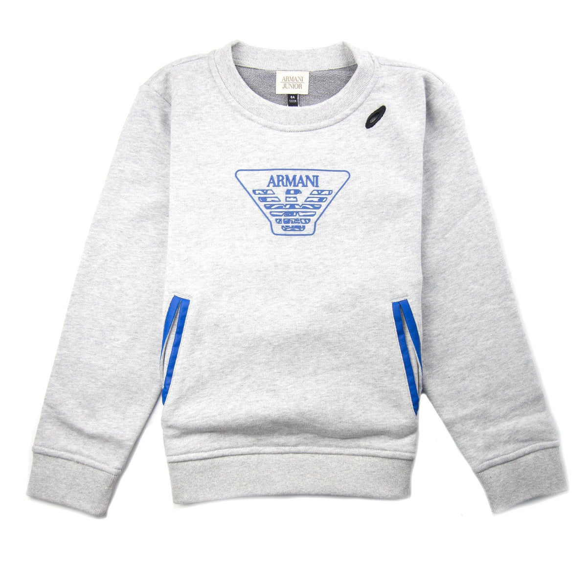 Armani Junior Eagle Logo Zip Sweatshirt Light Grey