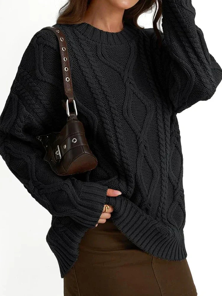 Women's Oversized Cable Knit Crewneck Sweaters