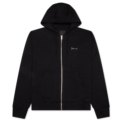 Fleece Zipped Hoodie with Hubert Objects Print- Black