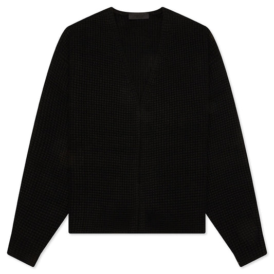 Heavy Waffle Cardigan - Black