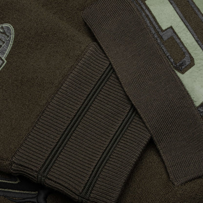 Hooded Varsity Jacket - Military Green
