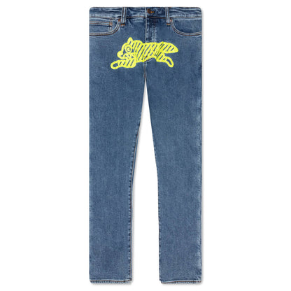 Neon Lime Jean - Medium Blue Wash