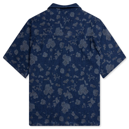 Indigo Floral Camp Shirt - Blue