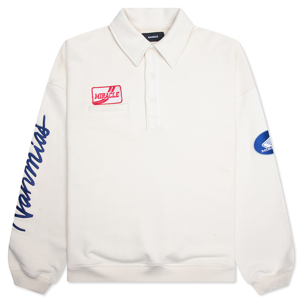L/S Polo Henley Shirt - Egg White