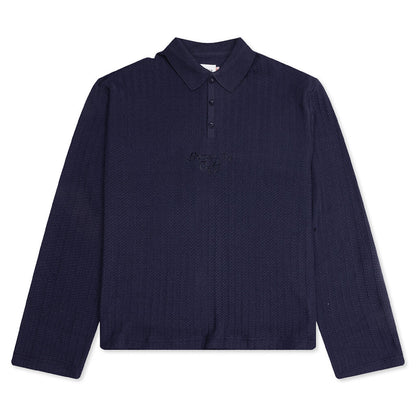 Long Sleeve Knit Polo - Navy