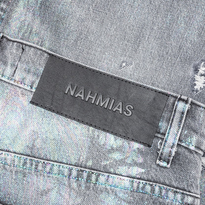 Oil Spill Baggy Jean - Charcoal Wash