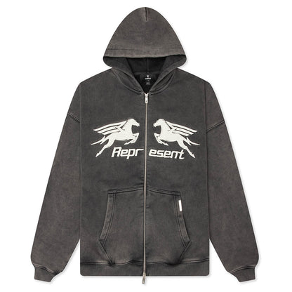 Pegasus Zip Through Hoodie - Vintage Grey