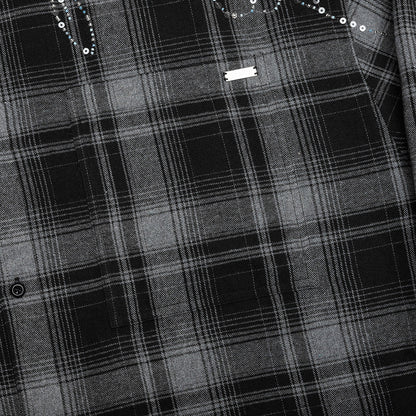 Plaid Beaded Oversized Shirt - Black
