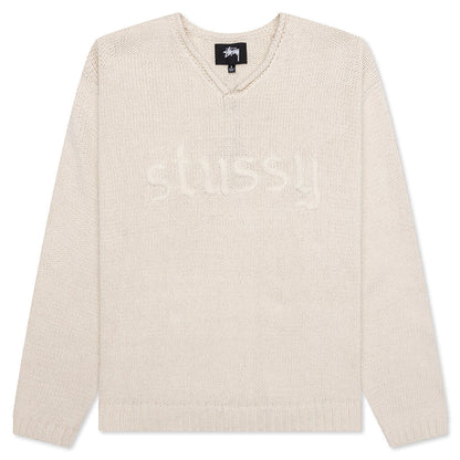 Roll V-Neck Logo Sweater - Natural