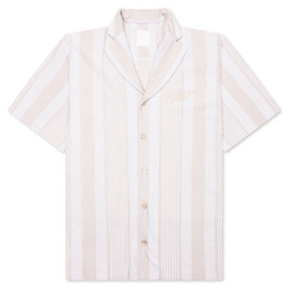 Stripped Cotton Towelling Boxy Fit Shirt - White/Beige