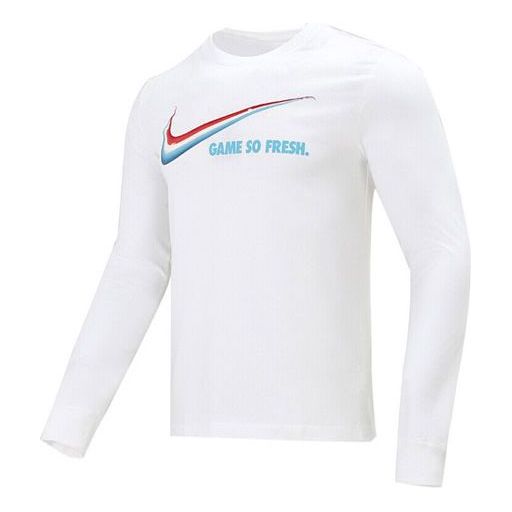Nike Game So Fresh Printing Sports Round Neck Long Sleeves White DN2998-100