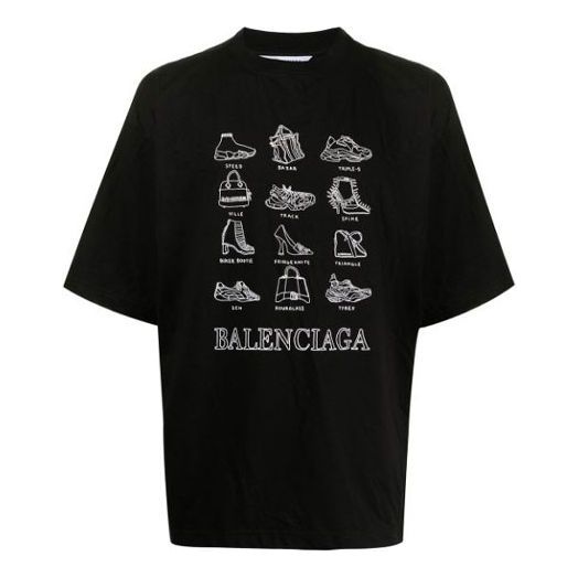 Men's Balenciaga SS21 Casual Printing Large Short Sleeve Black 641614TJV801070