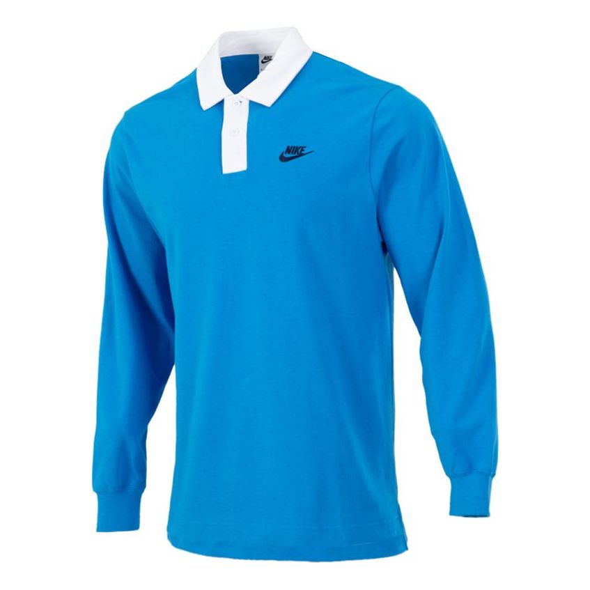 Nike Sportswear Sports Printing Knit Long Sleeves Polo Shirt Blue DD6180-435