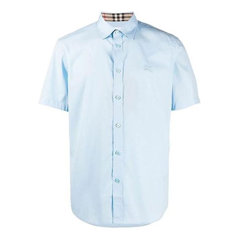 Men's Burberry SS21 Solid Color Cotton Short Sleeve Polo Shirt Blue 80256131