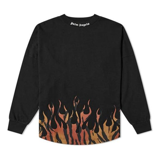 Men's PALM ANGELS Brown Angel Tiger Flame Long Sleeves Black PMAB001E20JER0011020