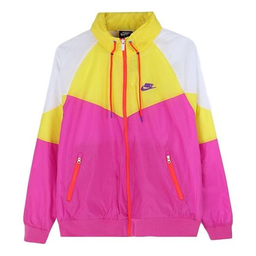 Nike Sports Windproof Colorblock Hooded Jacket Yellow Purple Yellowpurple AR2210-623