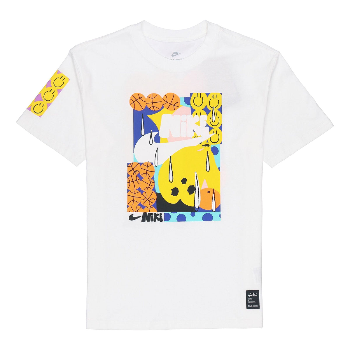 Nike Smiling Face Basketball Pattern Printing Breathable Sports Short Sleeve White DQ1013-100