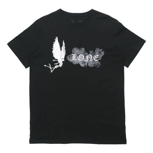 VLONE Smoke Demon Angel Pattern Alphabet Logo Short Sleeve Couple Style Black VLTE2001BK