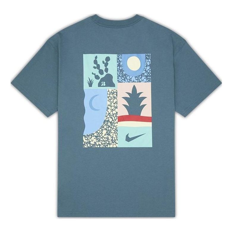 Men's Nike Loose Alphabet Logo Geometry Pattern Printing Sports Short Sleeve Gray Green T-Shirt DQ1859-058