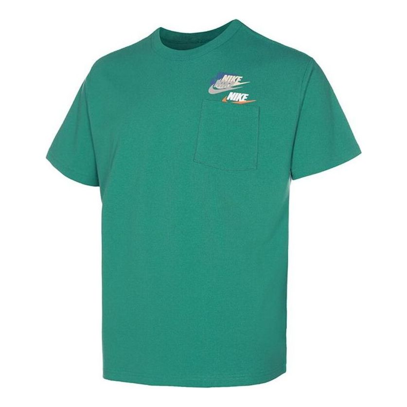 Men's Nike Logo Pattern Round Neck Short Sleeve Green T-Shirt DV3316-350