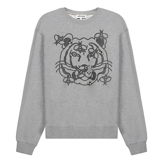 Men's KENZO SS21 Alphabet Pattern Round Neck Long Sleeves Gray FB55SW0184MO-94