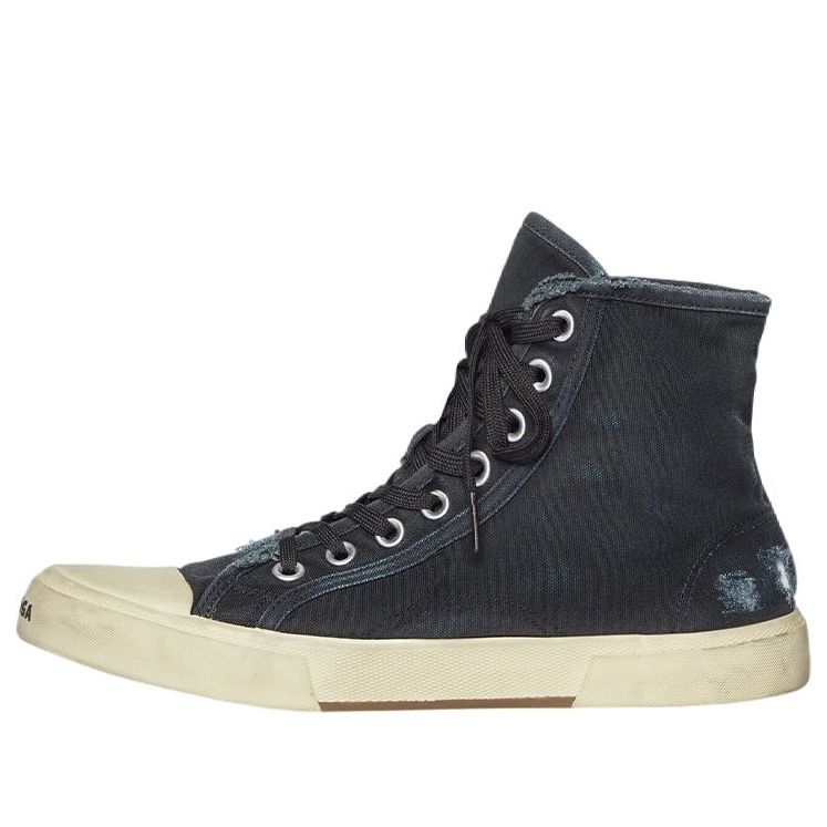 Balenciaga Paris High Top Sneakers 'Black Destroyed Cotton and White Rubber' 688752W3RC11090