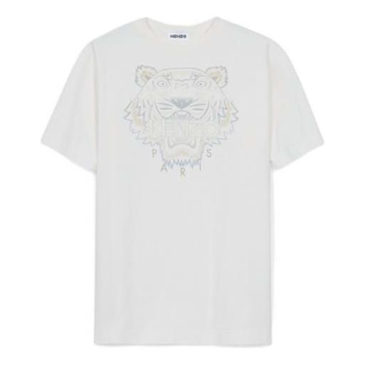 Men's KENZO SS21 Gradient Tiger Head Pattern Round Neck Pullover Short Sleeve White FB55TS0684YH-01B