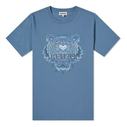Men's KENZO SS21 Alphabet Tiger Head Printing Pattern Round Neck Short Sleeve Blue FB55TS0264YG-67