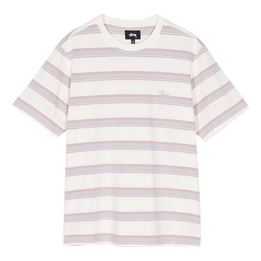 Men's Stussy Harbour Stripe Tee Round Neck Short Sleeve White 1140200