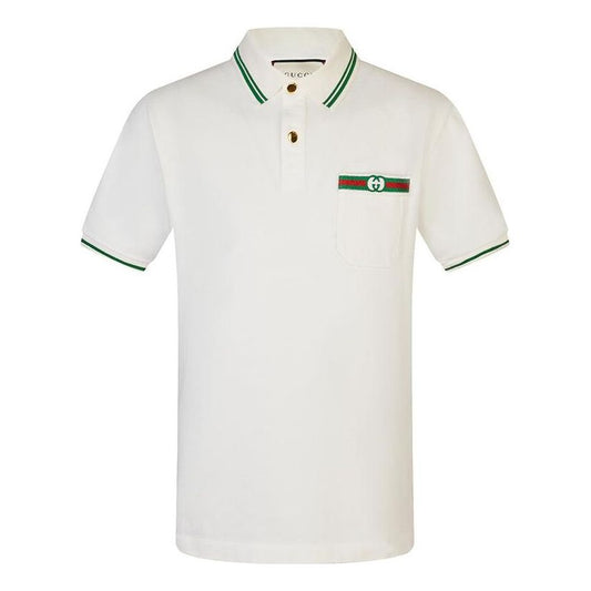 Gucci-Embellished Webbing And Interlocking GG Cotton Short-Sleeved Polo Shirt For Men White 628339-XJCQR-9061