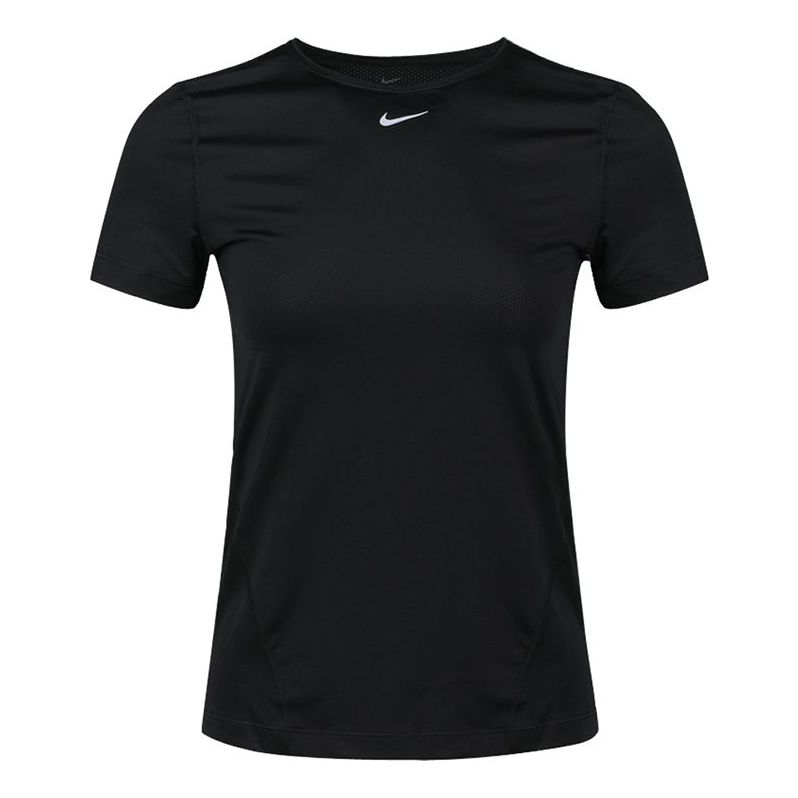 (WMNS) Nike Pro Mesh Dri-FIT Slim Fit Breathable Quick Dry Training Short Sleeve Black T-Shirt AO9952-010