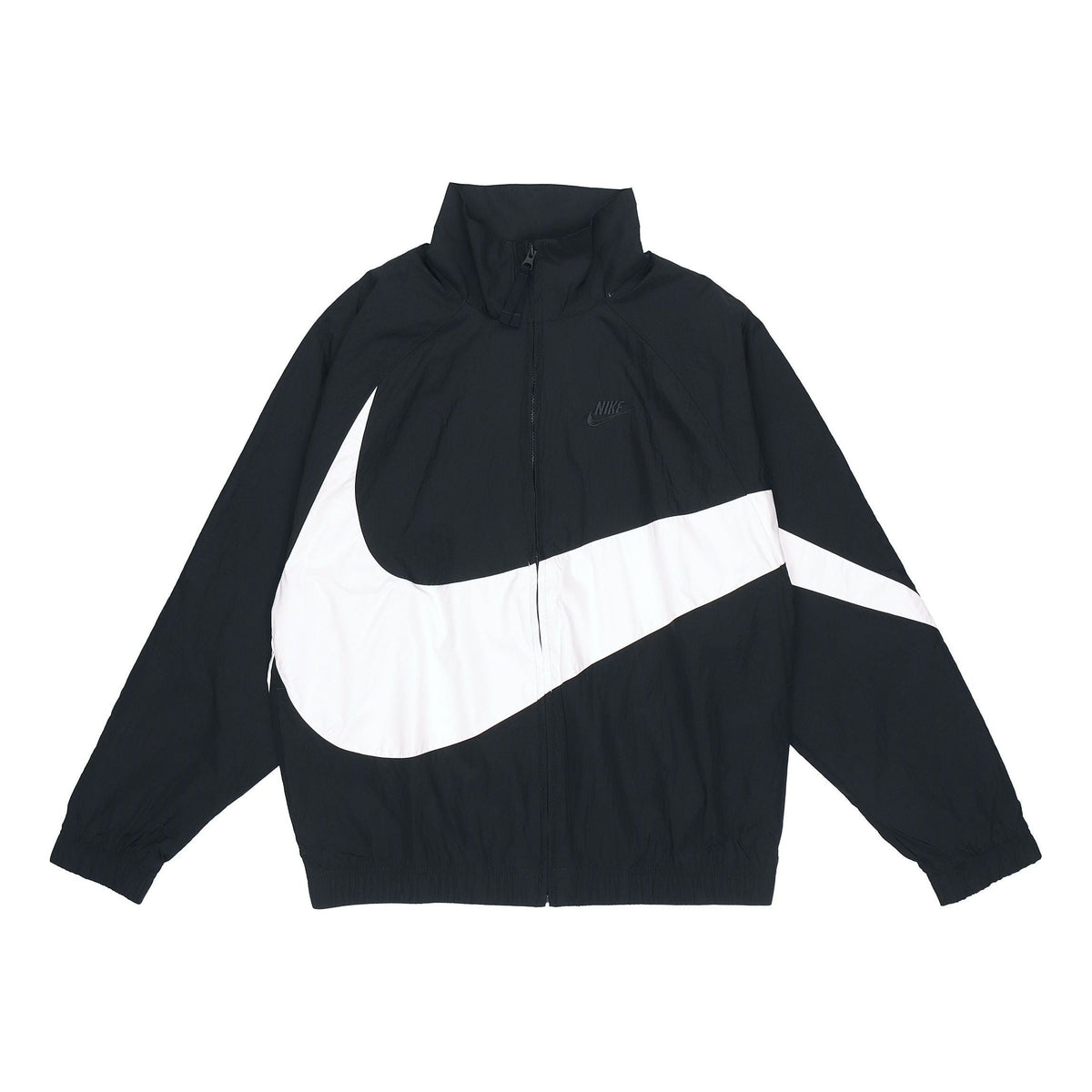 Nike Big Swoosh Sportswear Cardigan Woven Stand Collar Logo Jacket Black AR3133-010