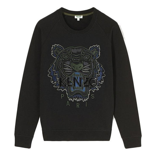 KENZO Cotton Embroidered Tiger Head Round Neck Long Sleeves Black F762SW7144XD-99