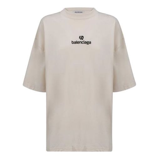 Balenciaga Embroidered Logo Alphabet Short Sleeve Gray White 641532TJVA99054