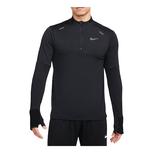 Men's Nike Sports Logo Solid Color Stand Collar Long Sleeves Black T-Shirt DD5663-010