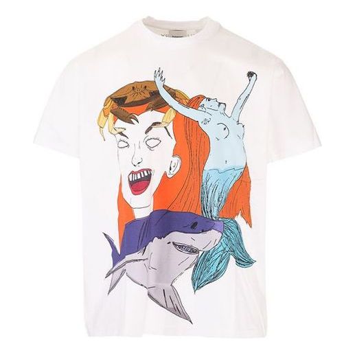 Men's Burberry SS21 Ocean Character Printing Cotton Short Sleeve White 45676141