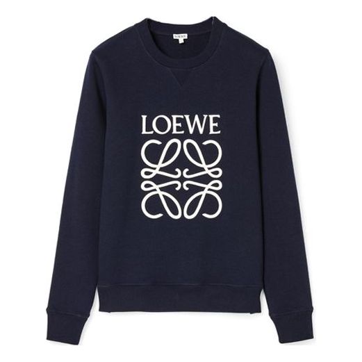 Men's LOEWE Anagram Logo Embroidered Cotton Pullover Navy Blue H526341XA1-5110