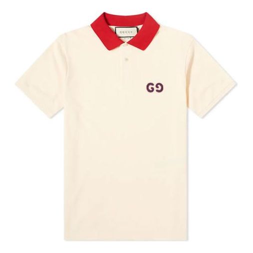 Gucci Contrast Collar Logo Printed Polo Shirt For Men Cream 574086-XJA6C-9244