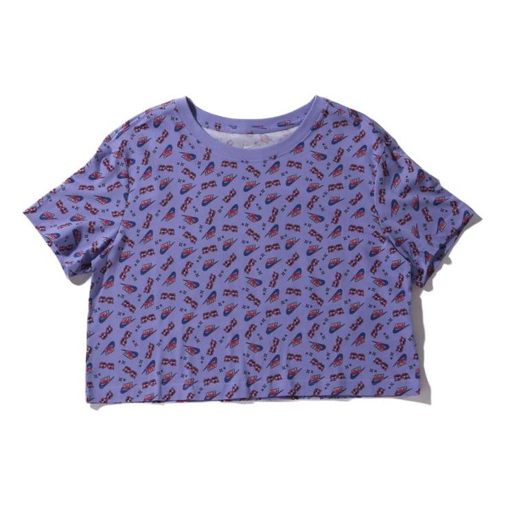 (WMNS) Nike Sportwear Full Print Round Neck Short Sleeve Purple CU9698-569
