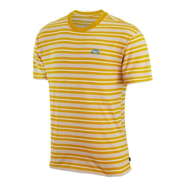 Men's Nike Embroidered Logo Stripe Round Neck Short Sleeve Yellow T-Shirt DQ1863-743