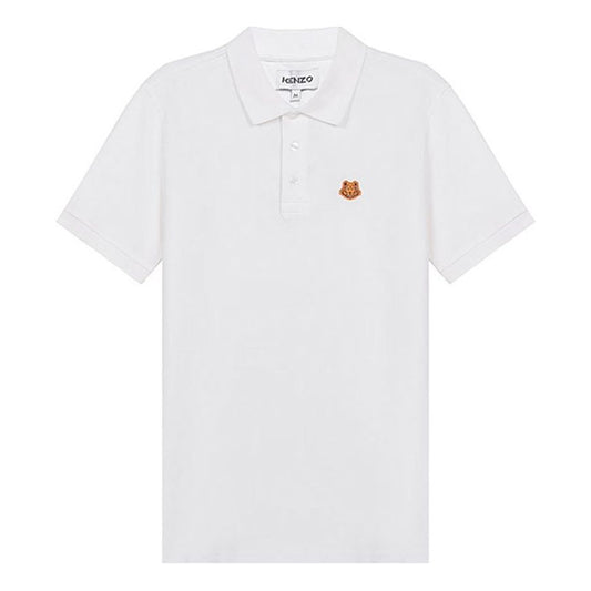 Men's KENZO SS21 Tiger Head Embroidered Short Sleeve Polo Shirt White FA65PO0014PU-01B