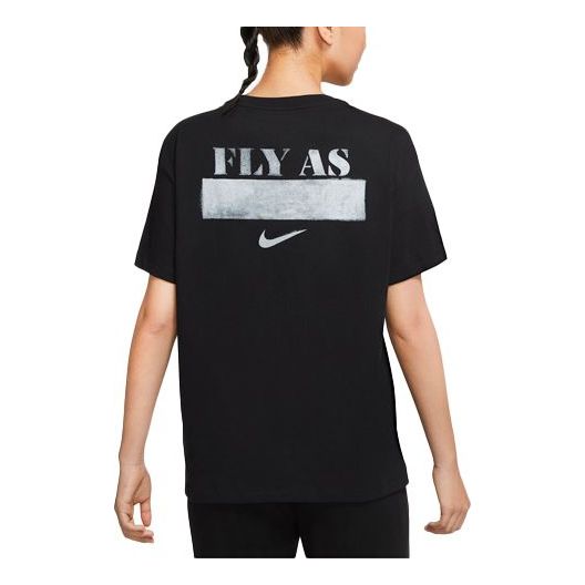 (WMNS) Nike Fly Logo Printing Sports Basketball Short Sleeve Black T-Shirt DB6193-010