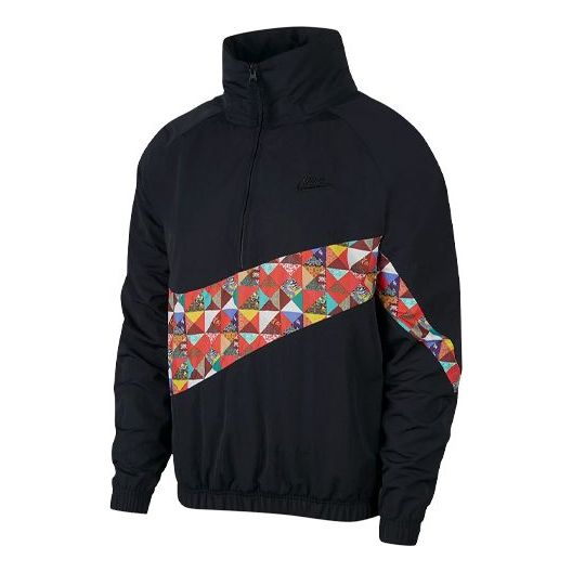 Nike Big Swoosh logo Contrasting Colors Sports Jacket Black CI7690-010