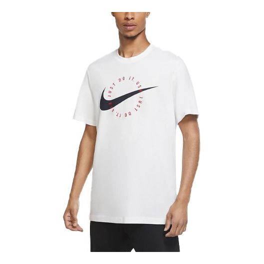 Men's Nike Logo Alphabet Printing Sports Round Neck Short Sleeve White T-Shirt DA8866-100