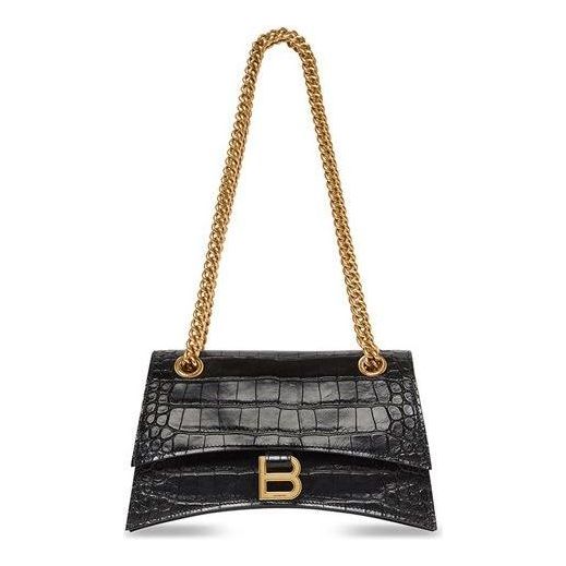 (WMNS) Balenciaga Crush Small Chain Bag Crocodile Embossed 'Black' 716351210IX1000