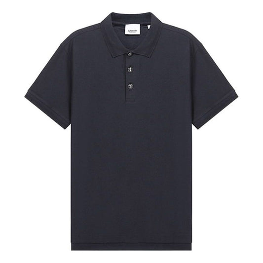 Men's Burberry SS21 Mesh Cotton Short Sleeve Polo Shirt Navy Blue 80288741