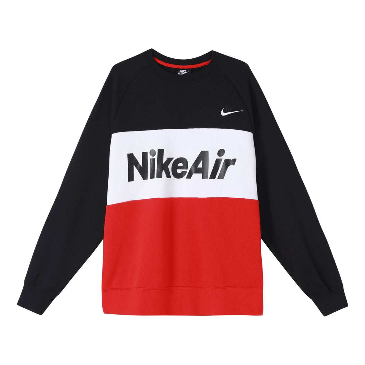 Nike Air Splicing Colorblock Large Logo Fleece Round Neck Black CJ4828-011